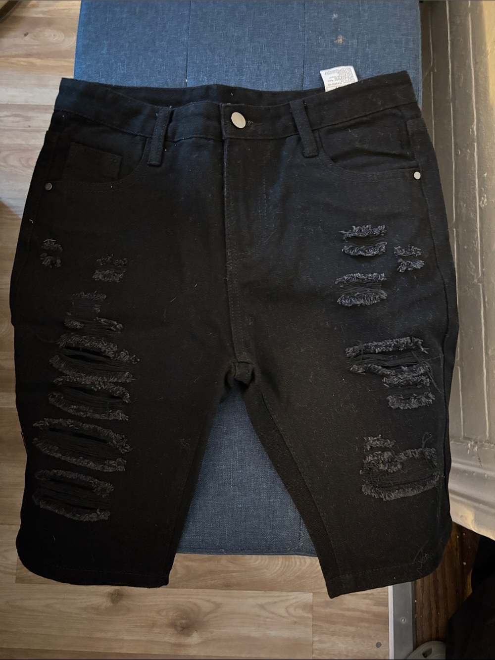 Black Distressed Denim Shorts